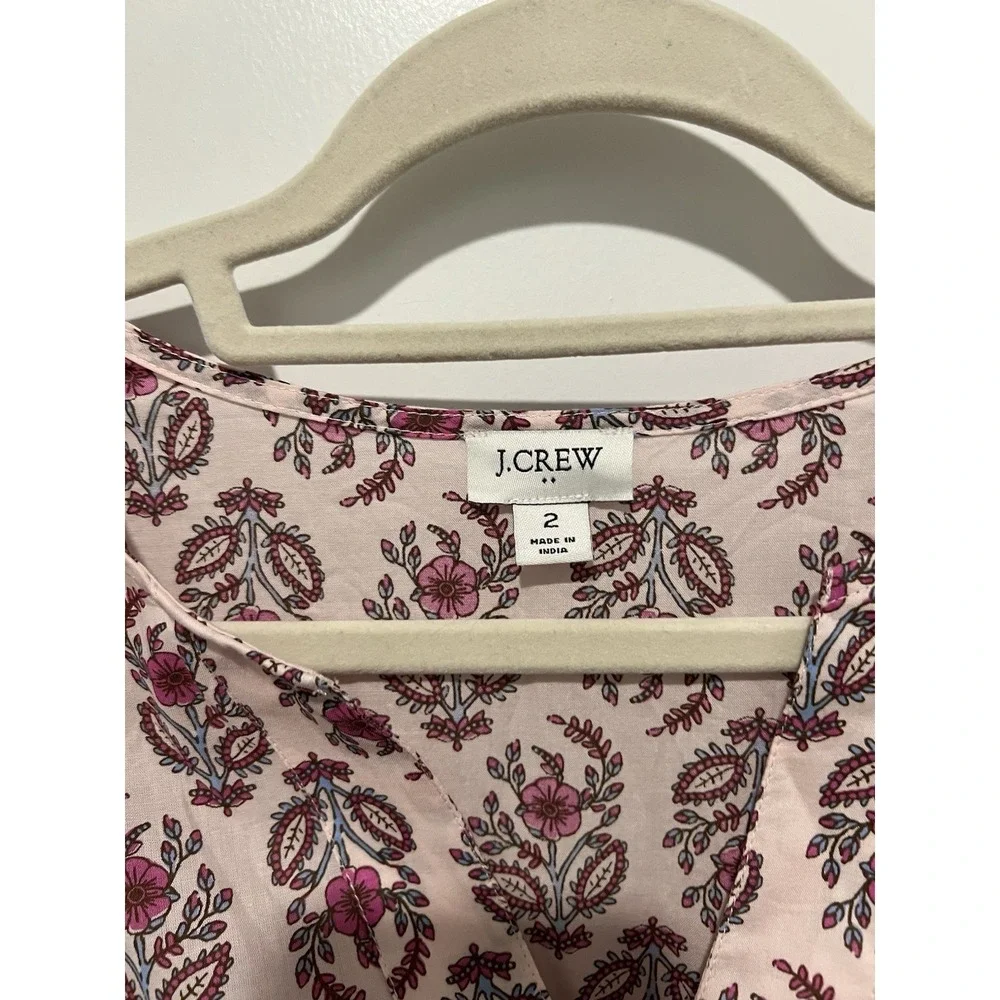 J. Crew Ruffle-Sleeve Cotton Midi Dress‎ Pink Floral Print Women's Size 2